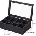 Alsonerbay Wooden Tea Box Tea Bag Holder Kitchen Storage Chest Box for Spice Pouches and Sugar Packets with 8 Compartments and Glass Window Weathered Black