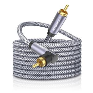 90 Degree Subwoofer Cable 20ft/6M,Right Angle RCA Cable Male to Male for SubwooferAmplifier-Grey