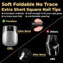 UNA GELLA Extra Short Square Nail Tips, 600pcs Pre Etched XS Short Square Gel Nail Tips, Soft Gel Clear Fake Nails Full Cover for DIY Nails Salon At Home 12 Sizes