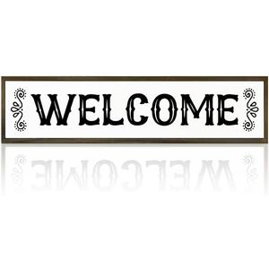 Welcome Wood Sign, Farmhouse Front Door Porch Decor, Welcome Decoration for Home Cafe Shop Indoor Outdoor, New House Decors, Farmhouse Wooden Block Signs 17.8x4x1.2 inches 18
