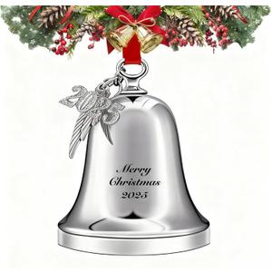 Christmas Bell Ornament 2025, Angel Sleigh Bell, Home Bells Decor Silver Decorative Bell for Tree (Silver Merry Christmas) Christmas Bell Ornament 2025, Angel Sleigh Bell, Home Bells Decor Silver Decorative Bell for Tree (Silver Merry Christmas)