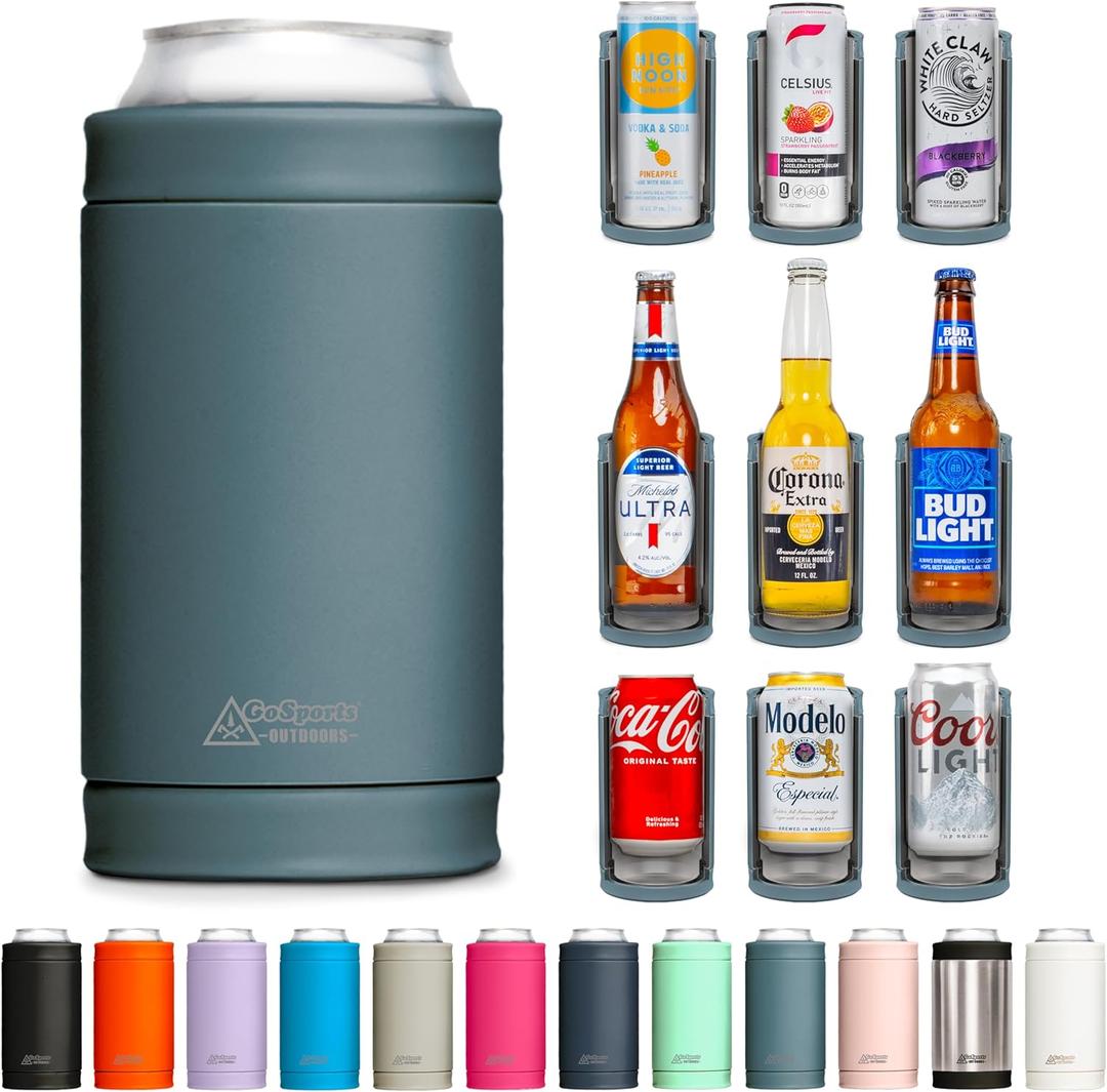 DUALIE 3 in 1 Insulated Can Cooler - 15+ Colors - Universal Size for 12 oz Cans, Slim Cans, and Bottles (Stone Blue)