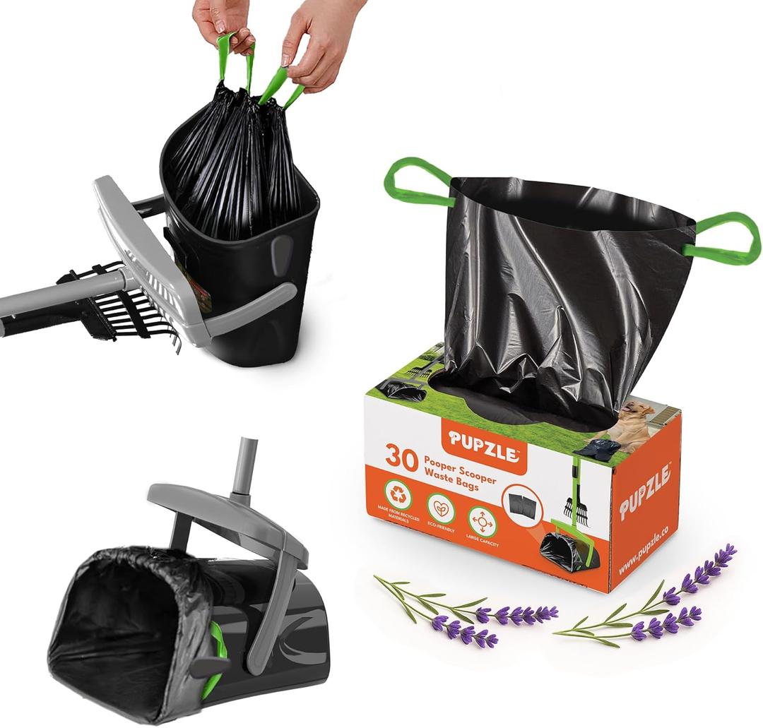 Pupzle Pooper Scooper Bags 2.0 For Side Clips, 30 Pupzle Replacement Bags, Swivel Bin Waste Bag Dog Poop, Refills for Pooper Scooper with Bag Attachment