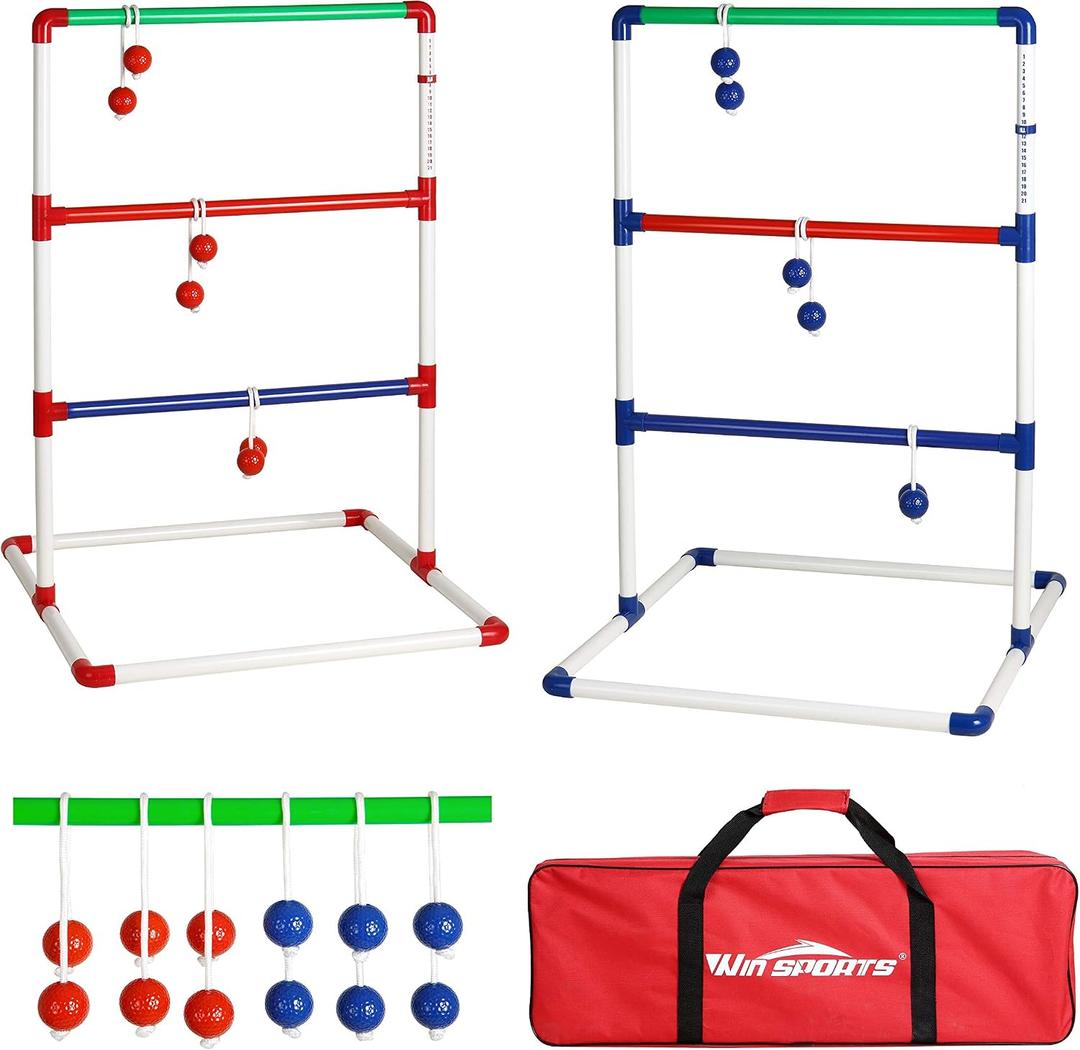 Ladder Ball Toss Game with 6 Weighted Bolos, Carrying Case and Sand Weighted PVC Piping, Games for Adults, Kids, Family, 
Item Weight	9.7 pounds