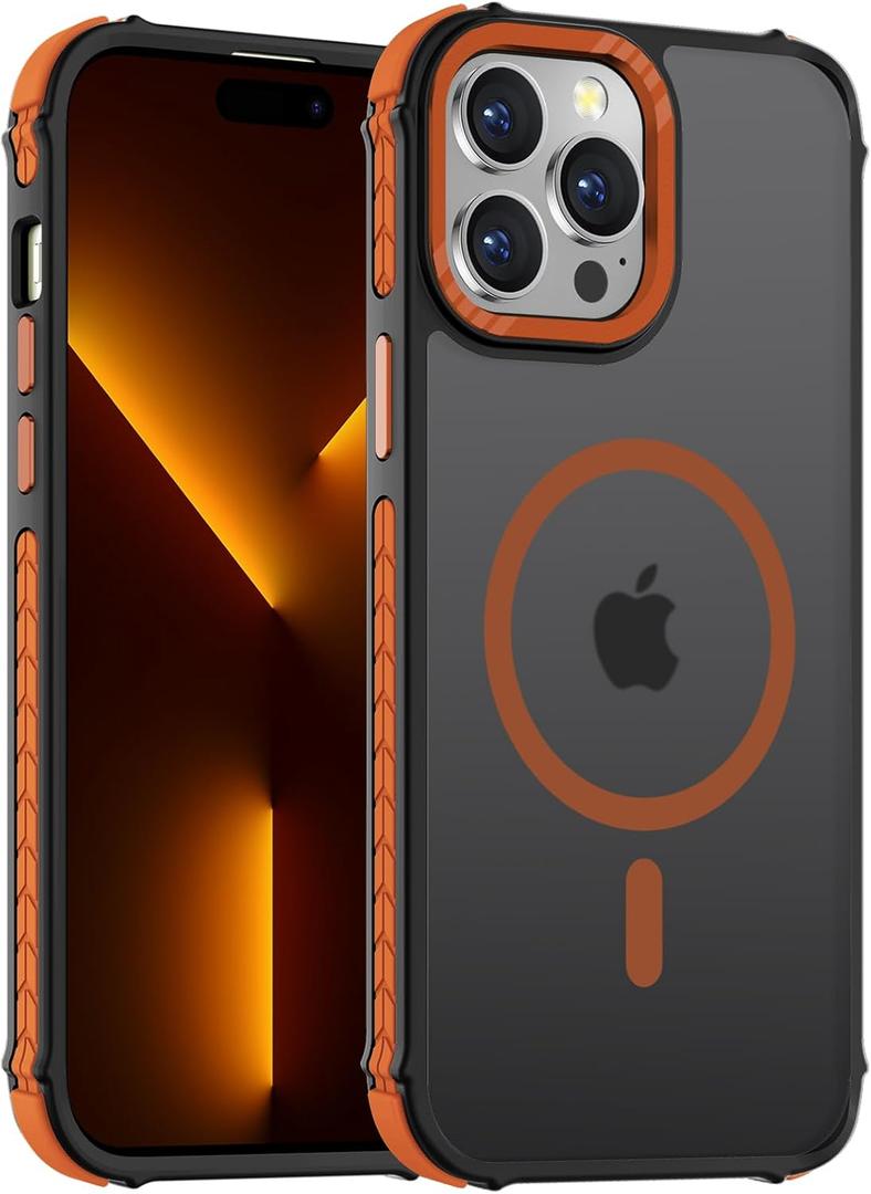 DEERLAMN Strong Magnetic Case for iPhone 15 Pro Max 6.7-Inch,[Compatible with MagSafe][Military Grade Drop Protection] Translucent Matte Shockproof Protective Phone Cover-Frosted Orange