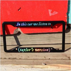 in This car we Listen to Taylors Version License Plate Frame,Mental Black License Plate Frame with Laser Bling Letter,Wonderful for Car,Gifts!