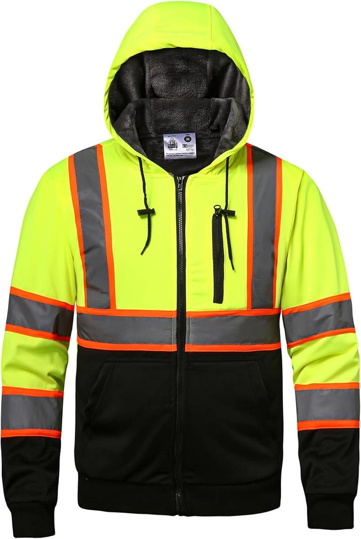 High visibility Hoodie for Men,Class3 Hi Vis Hoodie,Fleece Lined Reflective Hooded,Construction work Hi-Vis Safety Sweatshirt,Black Bottom Lime 6XL (Neon Yellow)