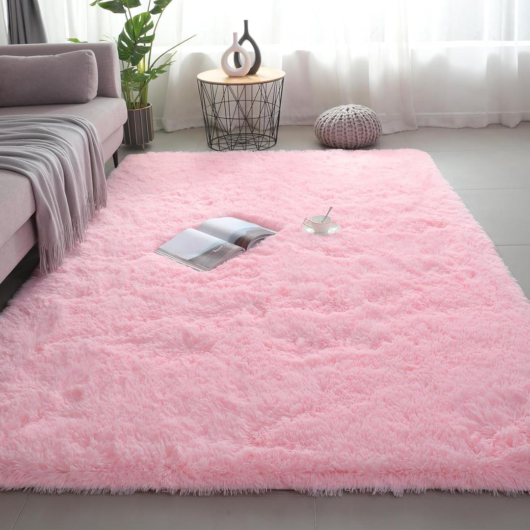 Shag Area Rugs for Bedroom Living Room,4X6 Ultra Soft Fluffy Area Rugs for Dorm, Indoor Carpet Nursery Rugs for Kids Girls Room Home Decor,Pink