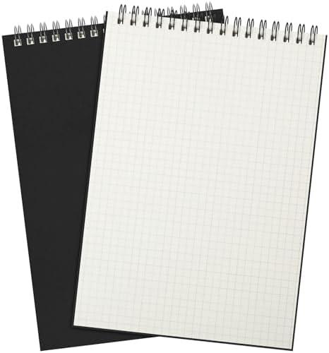 Engrowtic 2 Pack Graph Paper Spiral Notepad A5 Top Wirebound Notepad Grid Notebook Steno Pads Memo Notebook Grid Paper 140 Pages for Writing Sketching Drawing Office Supplies (Black)