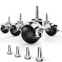 HOLKIE Casters for Furniture Legs Ball Caster Wheels Set of 4, 2 inch Locking Stem Swivel Castors for Chair, 5/16" x 1-1/2" Grip Neck Spherical Chrome Vintage Antique Wheel