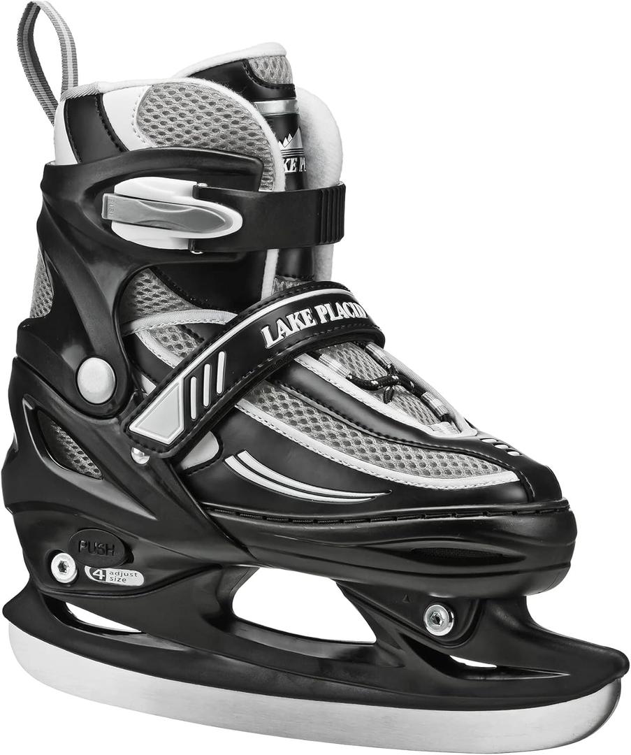 Lake Placid Summit Adjustable Youth Ice Skates (Small Junior/10 13, Black/White/Grey)