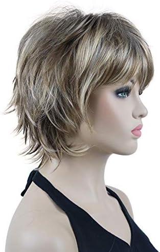 Lydell Short Layered Shaggy Wavy Full Synthetic Wigs (AB461 Brown Highlights)