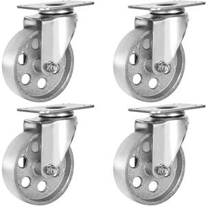 4 All Steel Swivel Plate Caster Wheels Heavy Duty High-Gauge Steel Gray (4" Metal Swivel Caster Gray - No Brake)