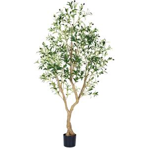6FT Olive Trees Artificial,Tall Faux Olive Tree with Lifelike Branches and Realistic Olives, Lush and Elegant Fake Olive Tree with for Indoor Outdoor Office Living Room Decor