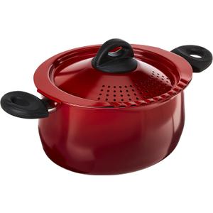 Bialetti 5.5 Quart Pasta Pot with Strainer Lid, Red Elongated Oval Pot for Longer Spaghetti, Lasagna, Penne & Farfalle Noodles, Heat Resistant Handles & Nonstick Interior, Large Pot for Cooking, 5.3 Quarts