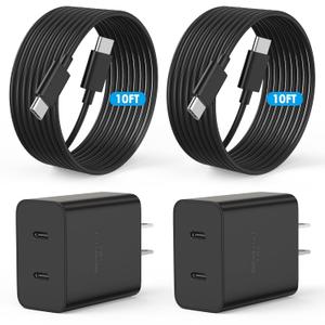 Samsung Fast Charger, 2Pack 45W Dual Type C Fast Charging Samsung Super Fast Charger Block with 10FT Long USB C Chargers Cable Cord for SamsungGalaxy S25/S25 Ultra/S25+/S24 Ultra/S24/S24+/S23/S22/S21