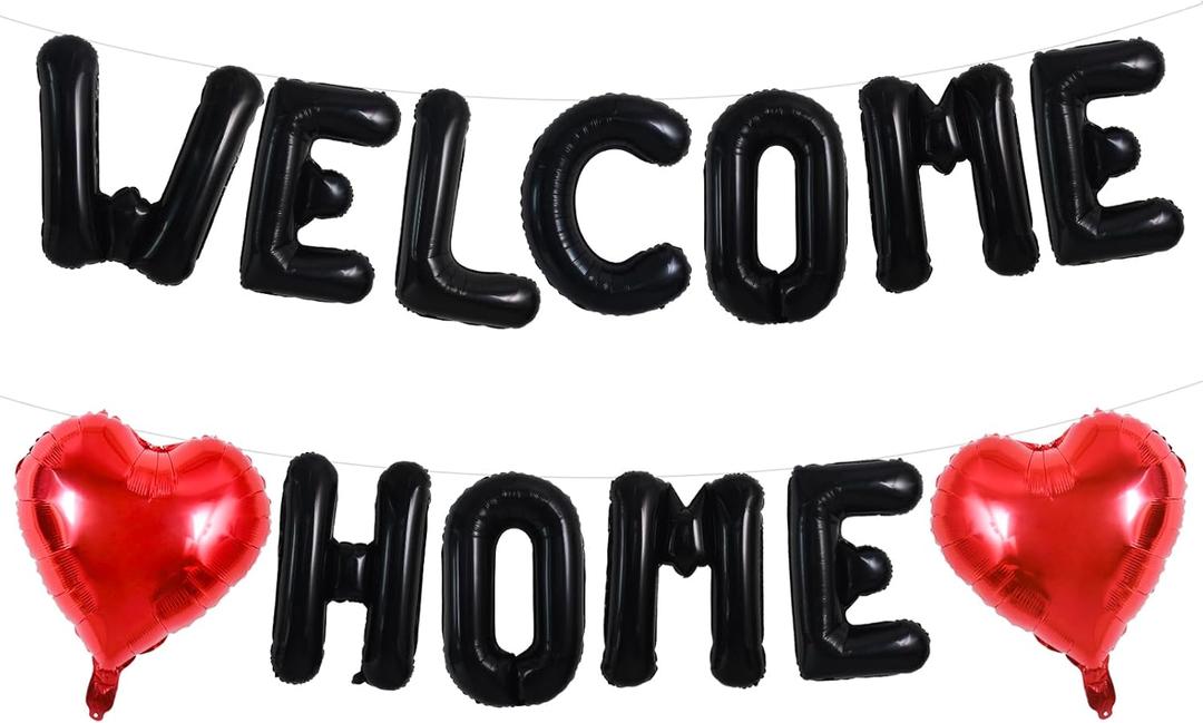 TONIFUL Welcome Home Balloons,16 Inch Black Welcome Home Foil Balloons Banner Welcome Home Party Decorations for Homecoming Party Decorations House Warming Party Family Gathering Supplies