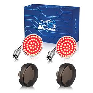NTHREEAUTO 1157 Turn Signals with Smoked Lens Cover, Full LED Light Up 2 Inch Bullet Rear Brake Running Light Compatible with Harley Softail Dyna Sportster Fatboy Street Glide Road King