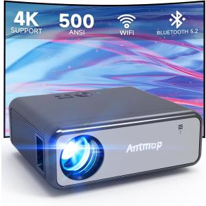 Outdoor Projector with WiFi and Bluetooth, 500 ANSI Native 1080p Projector for iPhone, Movie Projector for Outdoor Use, Home Projector 4K Support for Bedroom/ Smartphone/ Tablet/ Laptop/ TV Stick/ Game