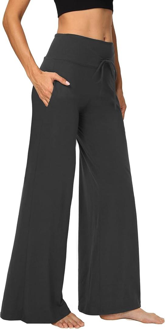 Women's Wide Leg Pants with Pockets, Casual Loose Pajama Palazzo Trousers Sweatpants for Yoga Lounge, Size: S