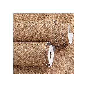 Haimin Fabric Wallpaper Textured Contact Paper (24in X 393in) Brown Grasscloth Wallpaper Peel and Stick Faux Linen Wall Paper Self-Adhesive Vinyl Wallpaper Looks Like Woven Straw