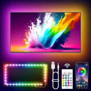 TV LED Lights, 13.1ft LED Lights for 43-65in TVs, RGB TV Backlight Behind with Music Sync Bluetooth APP and Remote Control Strip Light USB Powered for Bedroom Gaming Room Decor