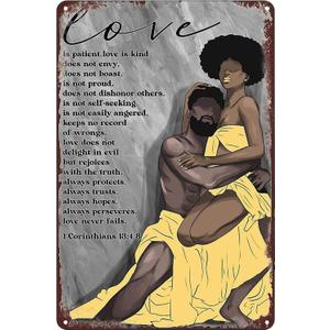 MAZEJO Vintage Metal Tin Signs Black Couple Love African American Melanin Wall Art Poster Decor Home Bedroom Man cave 12x8 inch