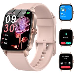 Smart Watches for Women Men with Bluetooth Call & AI Voice, 1.85" HD Fitness Tracker with Heart Rate SpO2 Sleep Monitor, 100+ Sports Modes,Mini Games, IP68 Waterproof Smartwatch for Android iOS Phones (Pink)