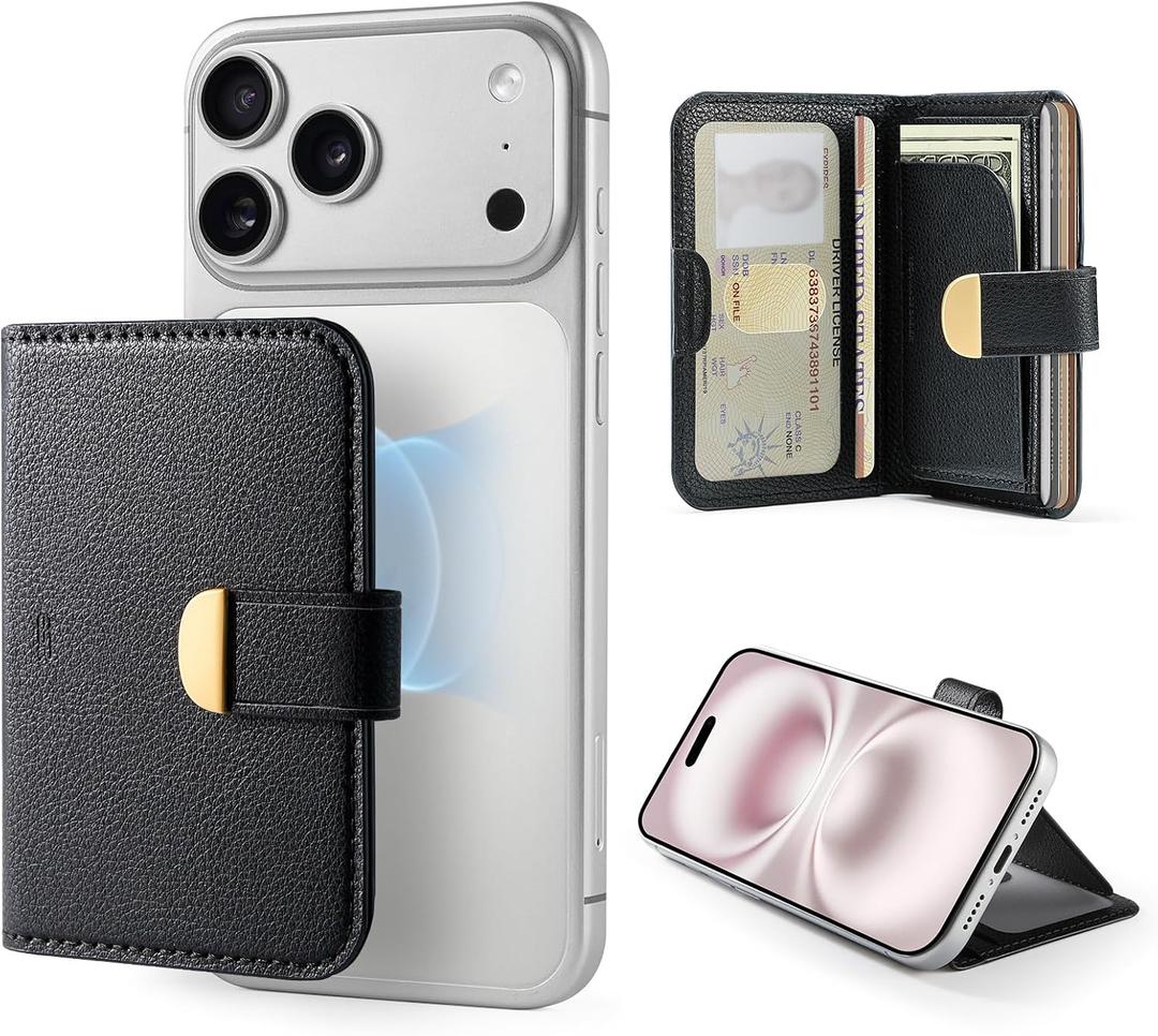 ESR Aura Clutch for MagSafe Wallet for Women, 5 Card Holder, RFID Blocking, MagSafe Sticker Included, Magnetic Wallet for iPhone 17e/17/16/15/14/13/12 Series (Not mini), Select Samsung Devices, Black