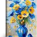 Blue and Yellow Flowers Wall Art Framed（Floral-2,16x24inch (40x60cm)
