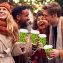 JarThenaAMCS 100Pcs Green Christmas Disposable Coffee Cups with Lids Paper Cups Red Green Dot Corrugated Ripple Wall Insulated Hot Cup for Xmas Winter Supplies, 16oz