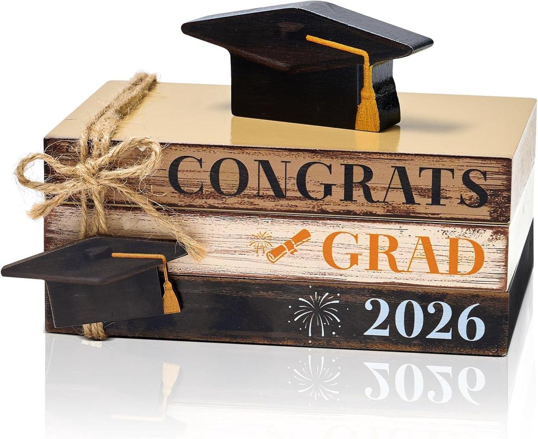 5 Pcs 2026 Graduation Table Decorations, Wooden Graduation Table Centerpieces Decorative Book Set, Congrats Grad Tiered Tray Decor, Farmhouse Congratulate Gifts for Shelf Office Mantle Decor