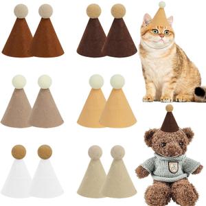 DRANSMIC 12 Pack Mini Party Hats for Stuffed Animals, Brown Mini Hats with Pom Poms for Dolls Dog Birthday Party Hats for Dog Cat Pet Birthday Decoration Boho Autumn DesignDecorations