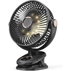 iNeibo 10000mAh Portable Clip on Fan, 90° Oscillating Fan, 8 Inch Rechargeable Battery Operated Desk Fan, Strong Airflow, 5 Speeds, Sturdy Clamp for Golf Cart Home Office Outdoor Travel (Black)