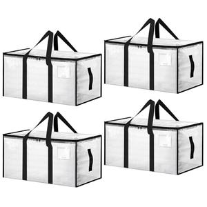 Large Moving Bags 4 Pack Heavy Duty Storage Bags with Reinforced Zipper and Wide Handles, Fold Flat Storage Totes with Tag Pocket, Idea for Space Saving, Alternative to Moving Box (88L, Clear)