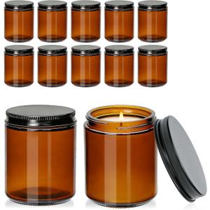 8 oz Amber Glass Candle Jars with Lids,12 Pack Airtight Candle Containers
