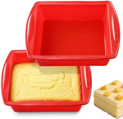 KCKHFA Silicone Square Brownie Pan 2 Pack, 8x8 Baking Pan for Brownies, Cakes, Bread, Pie & Lasagna – BPA Free, Heat Resistant, Flexible Silicone baking mold, Oven, Microwave, Dishwasher Safe
