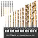 19 PCS Hex Shank Drill Bit Set, 1/16"-1/4" HSS Titanium Coated Twist Bits for Metal Wood Plastic, 4241 High Speed Steel Small Quick Change Drill Bits with Holder