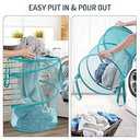 Mesh Popup Laundry Hamper 115L Collapsible Laundry Basket No Lid Extra Large Capacity Foldable Clothing Storage Basket with Handles 26 H x 18 W x 18 L (Turquoise Blue)
