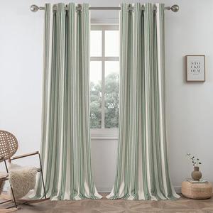 DriftAway Chris Linen Blackout Curtains with Thermal and Sound Reducing Layer 96 Inches Long for Bedroom Striped Printed Drapes Thermal Insulated Lined Window Treatments for Living Room Loden Green