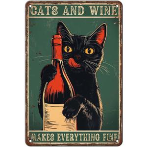 Vintage Cat Tin Sign Retro Cats Metal Sign Wall Decor for Living Room Kitchen Cafes Store Office Pubs Club Funny Man cave 12 * 8in