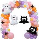Halloween Balloon Arch Kit Pink, 18" 10" Balloons with Ghost Bat Foil Balloons for Halloween Baby Shower Decorations Happy Boo Day Party Supplies Outdoor Indoor Decors