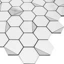 Metal Tile Backsplash with RetroLook - (Hexagon White Marble Mixed Silver 5pc/Pack) Metallic Peel and Stick, Luxury Wall Remodelling in Affordable Price, Ideal for Kitchen, Bathroom, Stairway
