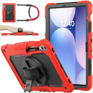 SEYMAC stock Case for Samsung Galaxy Tab S10 Plus/ S9 FE Plus/ S9 Plus 5G Tablet 12.4'' Case with Screen Protector Pencil Holder [360 Rotating Hand Strap] & Stand, Drop-Proof, Red