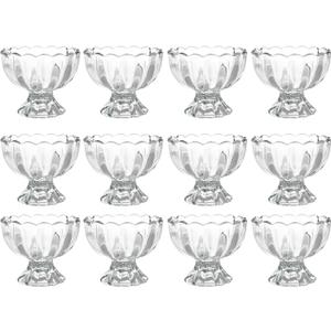 Iced Cream Dessert Bowl，Set of 12，6oz Vintage Glass ware with Heavy Base, Drinking Cup for Sundae, Fruit, Ice Cream, Snack, Condiment (12)
