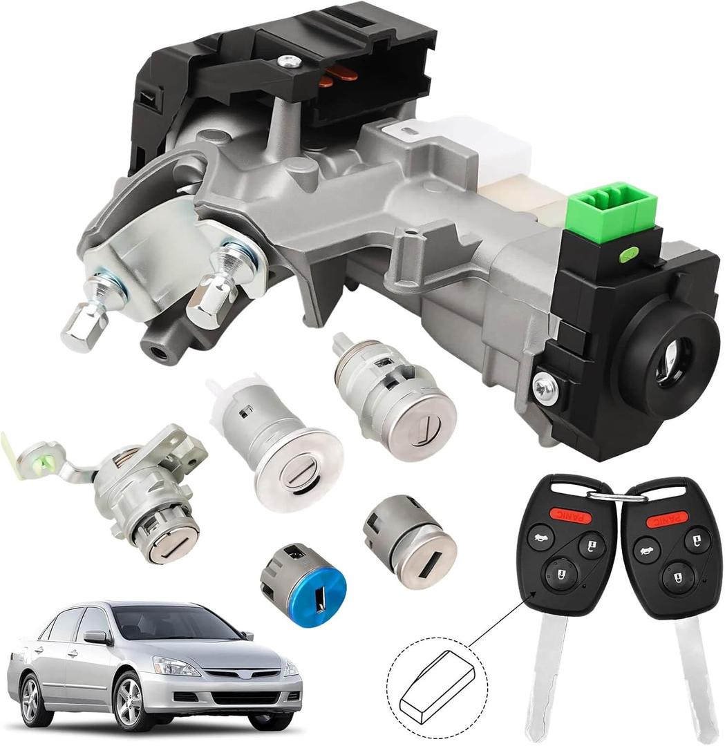 RAMATA Ignition Switch Lock Cylinder with Key (with Unprogrammed Chip) Compatible with 2003 2004 2005 2006 2007 Honda Accord (Ignition Chip: 48,Frequency: 315mHz)