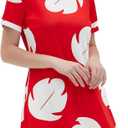 Women's Dress Costume With Pocket Hawaiian Red Dress Halloween Costume Cosplay Leaf Summer Dress (Red, XXL)