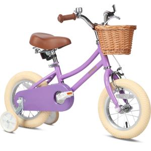 Petimini Vintage Kids Bike for Girls, 1220 Inch Classic Bicycle with Wicker Basket & Bell, High Tensile Steel Frame, Training Wheels (1218), 85% Pre-Assembled, Retro Bike for Outdoor Riding