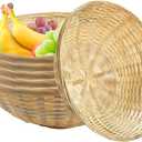 6 PCS Bamboo Bread Basket, 12 Inch Round Stackable Bamboo Woven Food Serving Basket for Kitchen Dining Table Centerpiece Display Picnic, Natural Rustic Counter Organizer for Vegetables, Snacks, Eggs