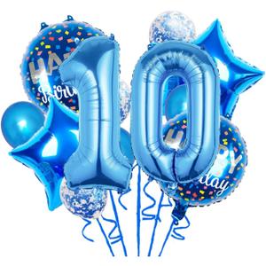 Balloons, 12 pcs Foil Balloons 10 Year Old for 10st Birthday Party Supplies Decoration Confetti Balloon Party Balloons Birthday Party Supplies 10 Years Old Birthday Balloon (10th, Blue)